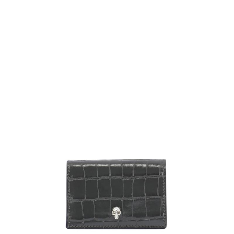 VIP STATION-NEW ALEXANDER MCQUEEN SHORT BUTTON WALLET 570914 1JM0I 1243 LEATHER GRAY AND BLACK